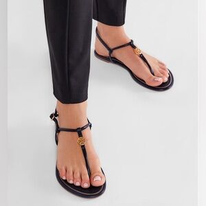 Tory Burch Emmy Black Leather Sandals Size 9-9.5